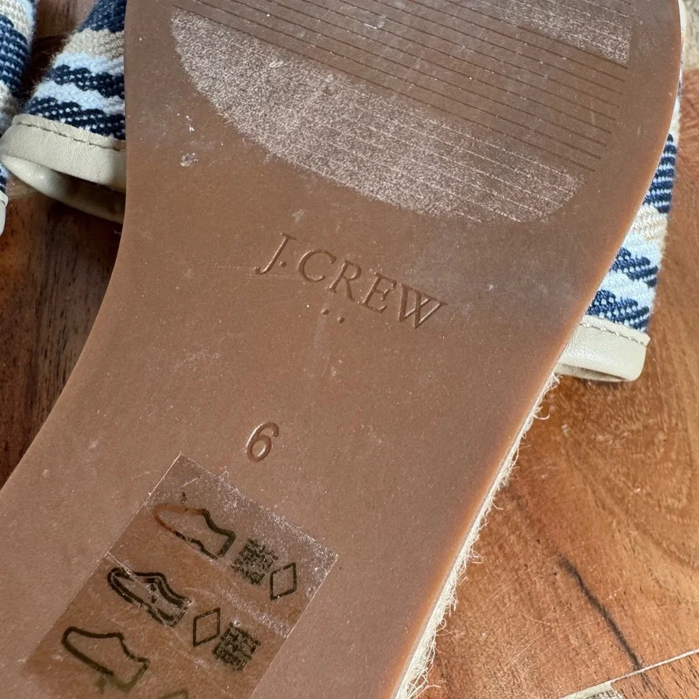 J.Crew‎ Womens Striped Espadrille Slide Sandals Tan Navy Blue White Size 6